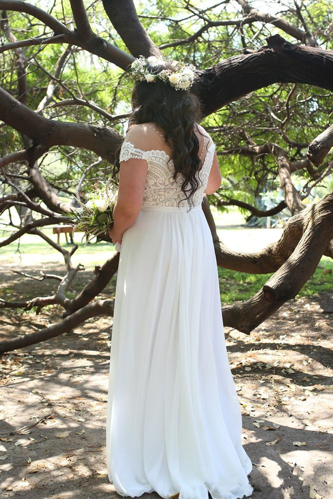 Bohemian Plus Size Chiffon Wedding Dresses Sheer Sweetheart Short Sleeves Boho Long Bridal Gowns A Line vestido de novia