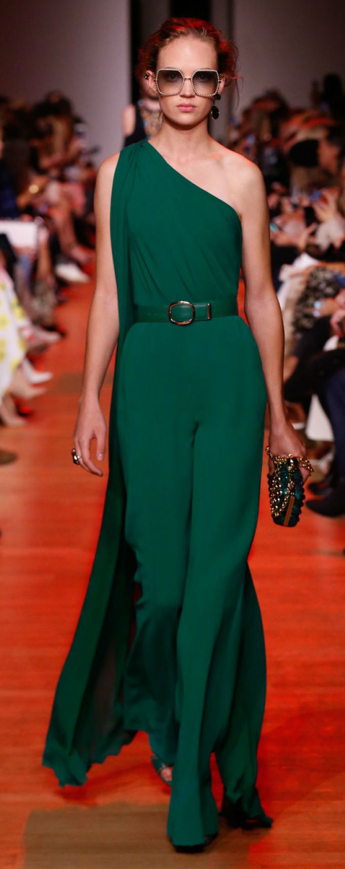 Elie Saab 2019 Prom Dresses Hunter One Shoulder Floating Pleats Chiffon Women Clothes Jumpsuits Customized Formal Evening Dresses With Wraps