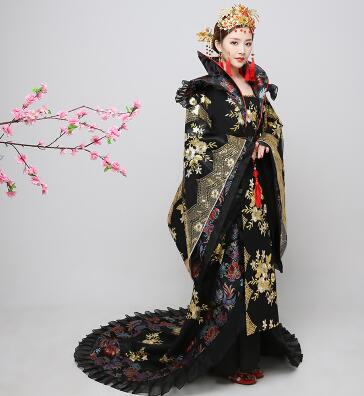 Hanfu costume women Trailing Dress female Chinese traditional Clothing china black Swordswomen Wedding TV Movie Stage Outfit