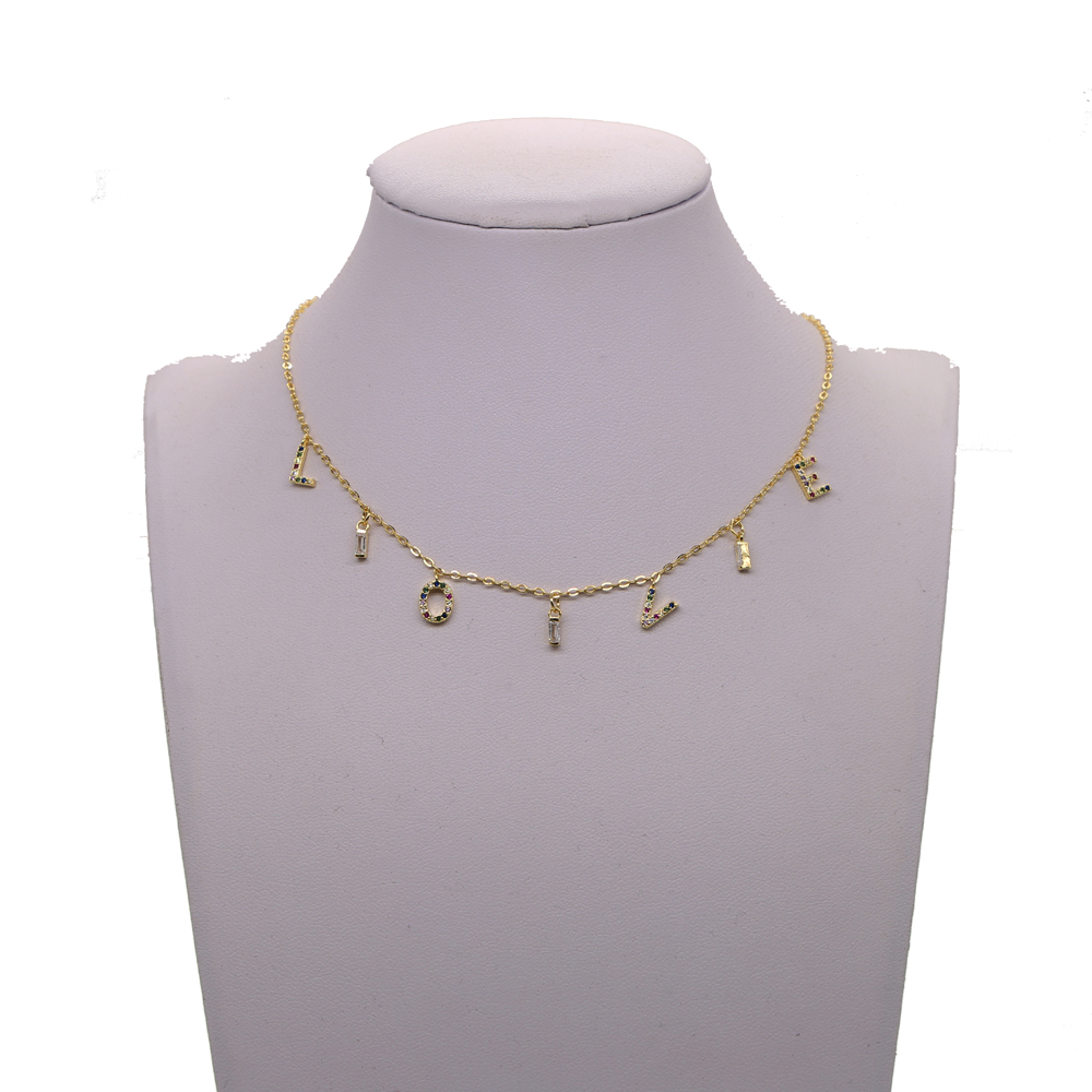 2019 valentines gift necklace for girlfriend love letter cz charm with rainbow cz gold plated statement necklaces