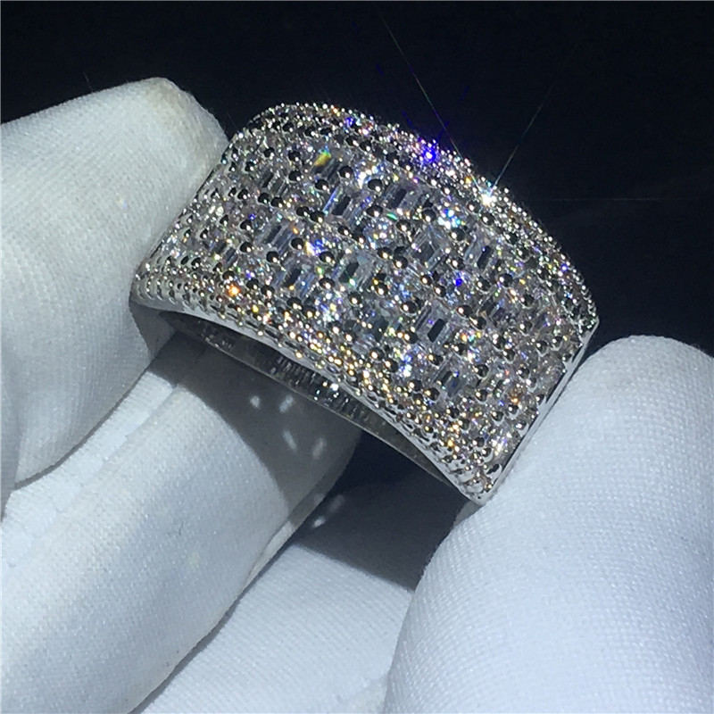 Fashion Hiphop ring T-shape Cz Crystal White Gold Filled Party wedding band rings for women Wholesale Jewelry