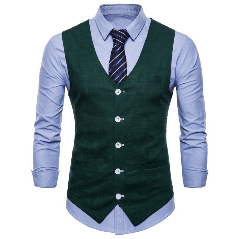 FFXZSJMens Slim Fit Single Breasted Suit Vest 2018 Brand New Formal Dress Business Wedding Vest Waistcoat Men Solid Color Gilet