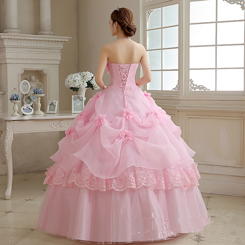 2017 Princess Pink Lace Flowers Ball Gown Quinceanera Dress with Beading Organza Plus Size Sweet 16 Dress Vestido Debutante Gowns BQ113