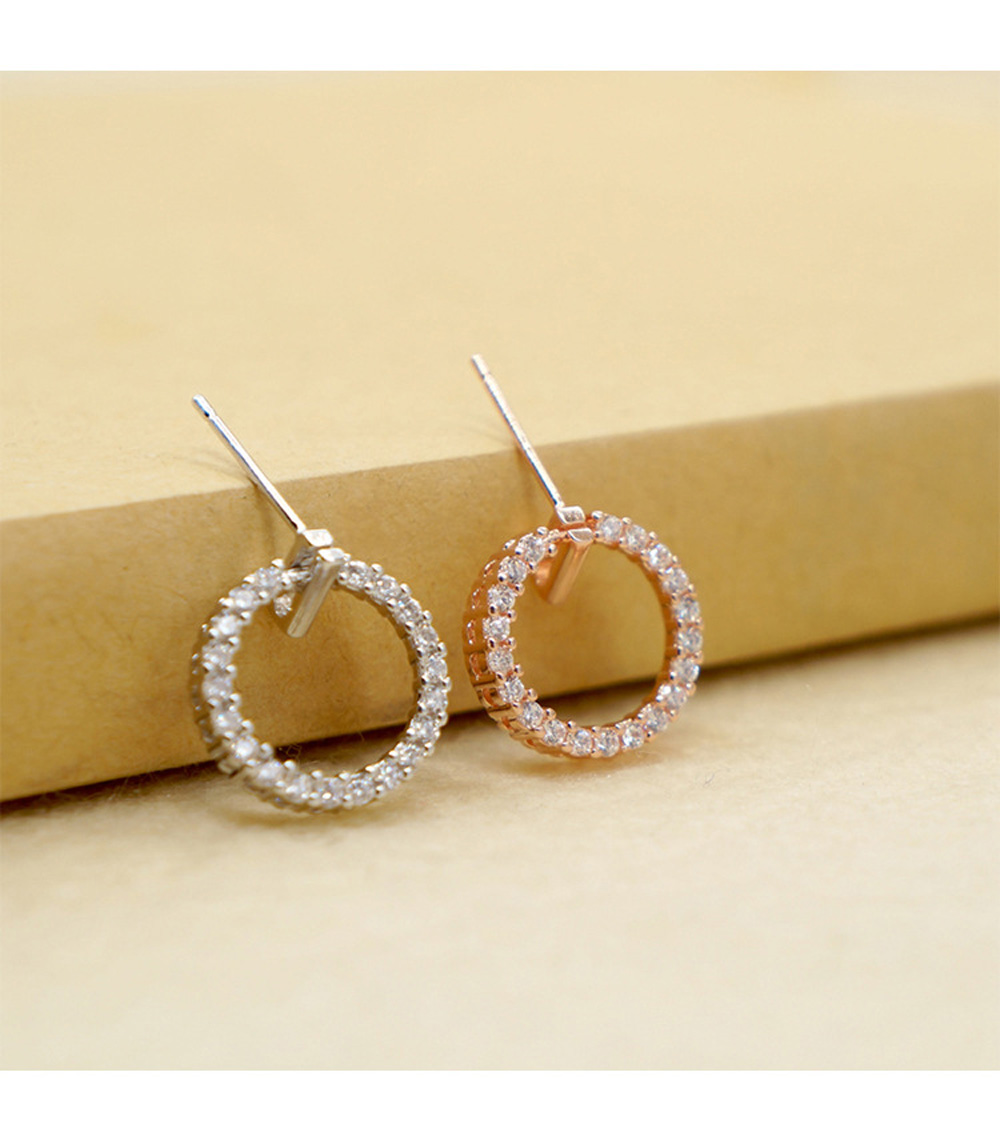 S925 Silver Earrings Full Austrian Rhinestone Crystal Circle Stud Earrings Jewelry Classic Fashion Women Girls Gift