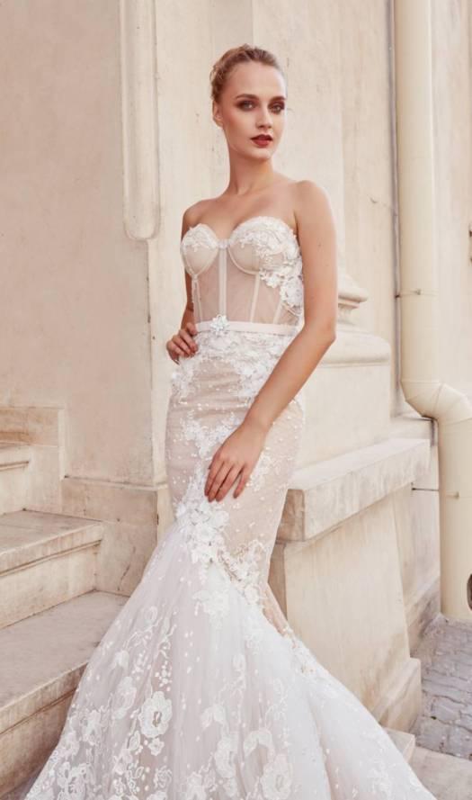 Sweetheart Backless Mermaid Wedding Dress Appliqued Sweep Train Lace Bridal Gowns With Boning Illusion Wedding Dresses