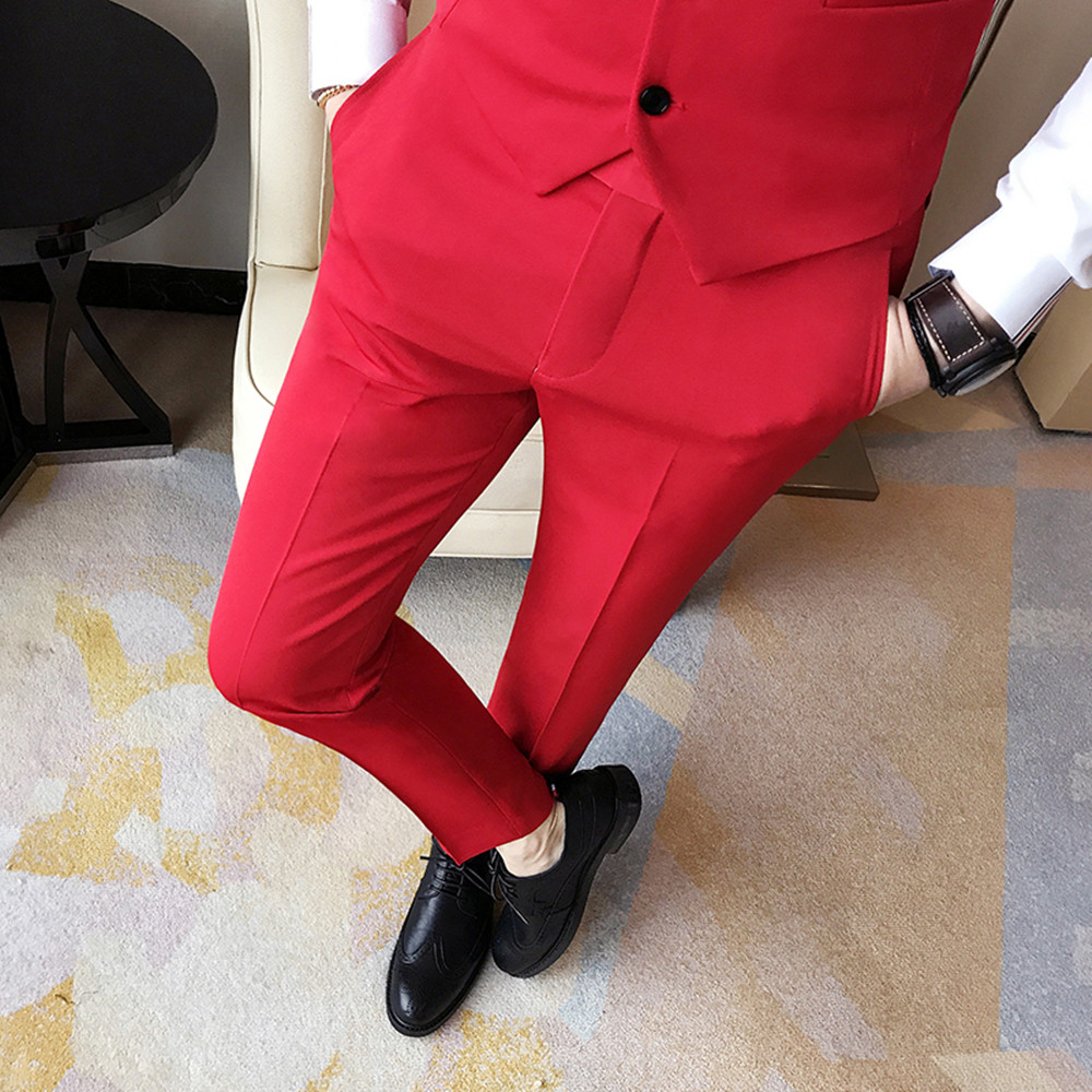autumn Business Mens Formal White Suit Pants Cotton Anti WrinklePocket Wedding Bride groom male Business Casual Trousers