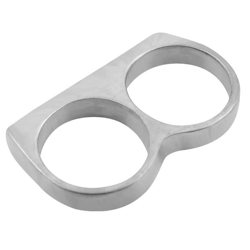 Gold Two Fingers Double Ring Punk Stainless Steel Men039s Hip Hop Style Ring