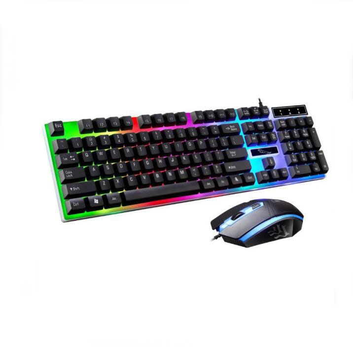 

USB Wired Backlights Keyboard and Mouse Combos Suspension Keys and Optical Rainbow Lights Gaming Keyboard for Desktop Laptop 2 Pieces G21