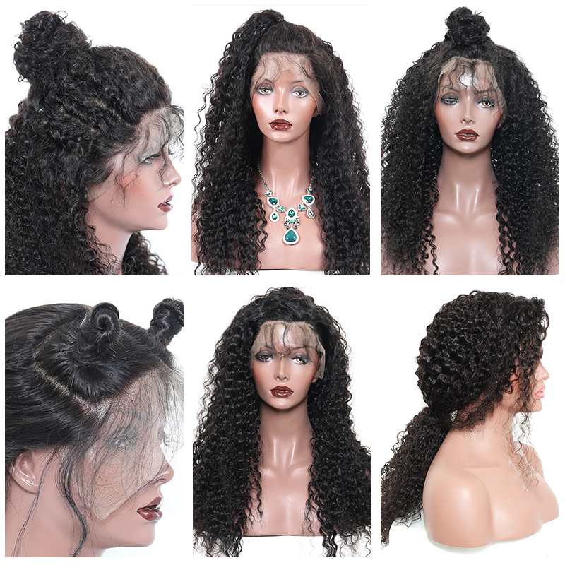 Natural Looking Kinky curly Wigs With Hairline Deep Wave Glueless Brazilian Virgin Human Hair 360 Lace Front Wigs With Bleached knots