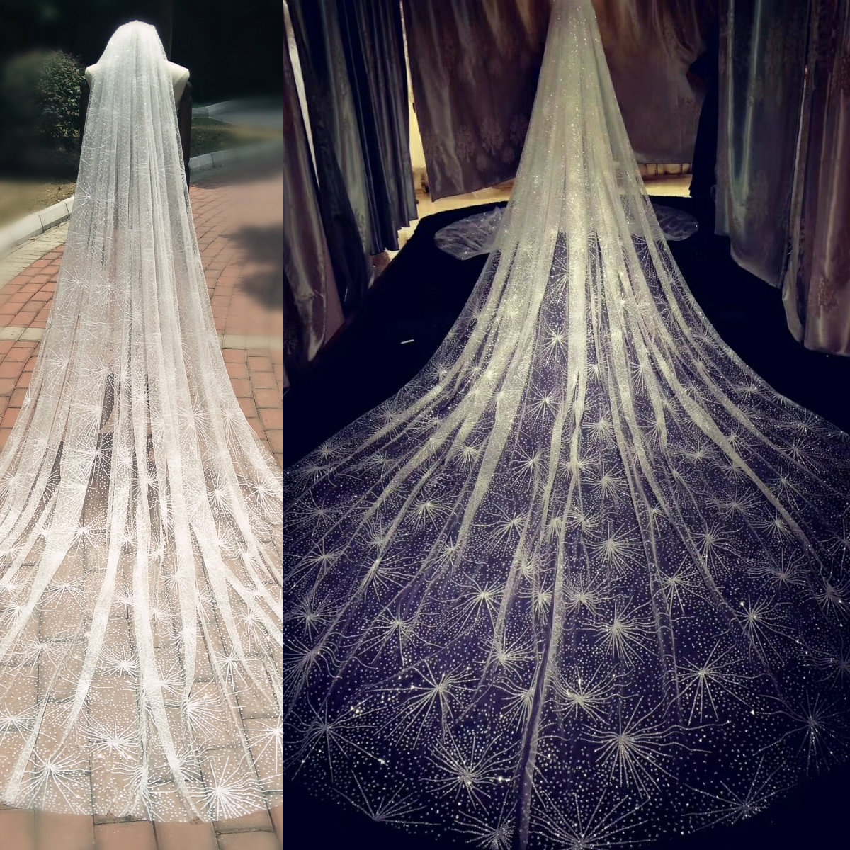 High Quality Wedding Veils In Stock Three Meters Long Luxury Sequins Beading Tulle Veils Bridal Accessories