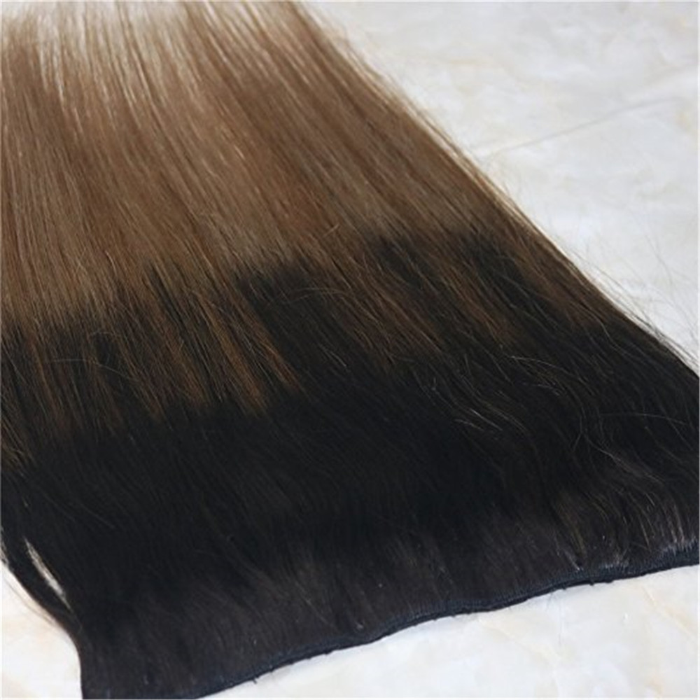 One Piece Clip in Human Hair Extensions 70g Ombre Balayage Dark Brown to Medium Brown Remy Hair Weft Clip ins Color #2/6