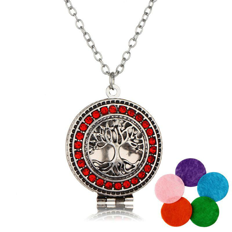 Crystal Tree Of Life Aromatherapy Essential Oil Diffuser Necklace Perfume Open Lockets Chains With Refill Pads Jewlery Women Drop Necklaces