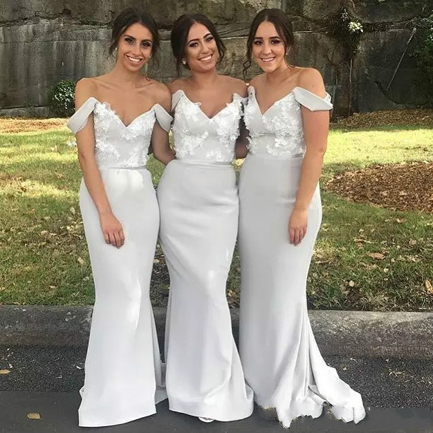 Elegant Mermaid Bridesmaid Dresses For Summer Garden Country Weddings Elegant Off Shoulder Appliqued Long Wedding Guest Dress Custom Made