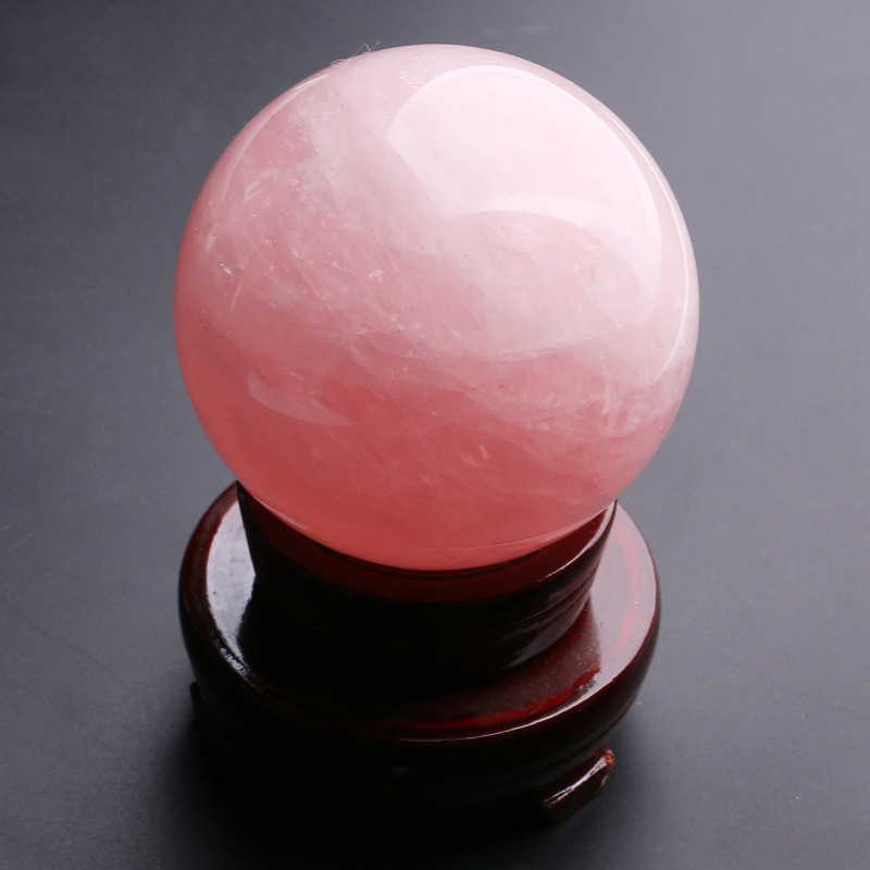 Rockcloud Healing Crystal Natural Pink Rose Quartz Gemstone Ball Divination Sphere decorative with Wood Stand Arts and Crafts3208061