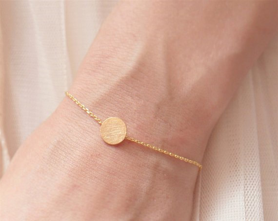 Geometric Disc Dot charm Bracelet Brushed Round Circle Bracelet Tiny Disk Coin Bracelet Simple Pie Bracelets for Women jewelry