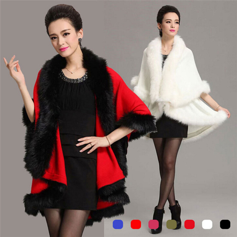 Winter Womens Leather Grass Fox Fur Collar Poncho Cape Bridal Wedding Dress Shawl Cape Lady Wool Vest Fur Coat C18111501