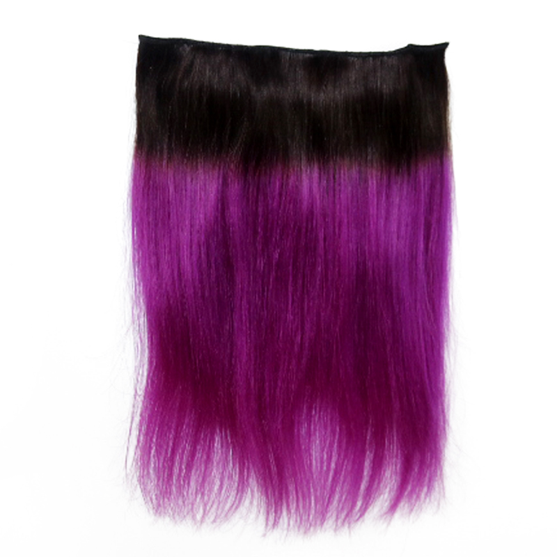 Hot Selling Wholesale 1B/violet Straight One Piece Clip In Human Hair Extensions 5Clips With Lace Remy Human Hair