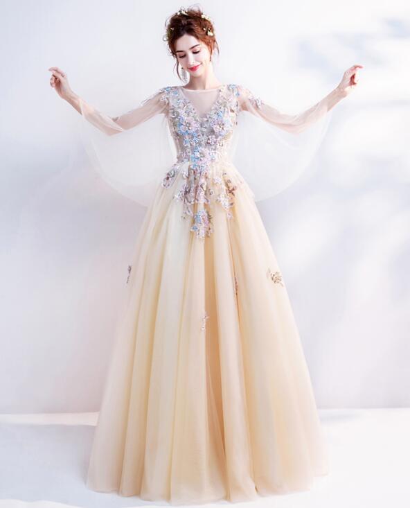 Oriental Angel's wedding Cheongsam Chinese flower fairy Light yellow bride's wedding dress birthday Party dinner annual Wear