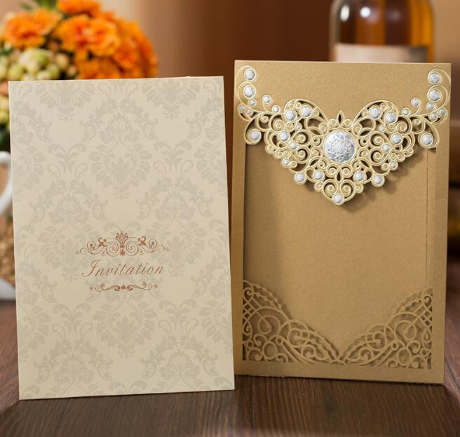 Romantic Laser Cut Wedding Invitation Card Gold Red Luxury Floral Elegant Lace Favor Envelopes Wedding Party Decoration