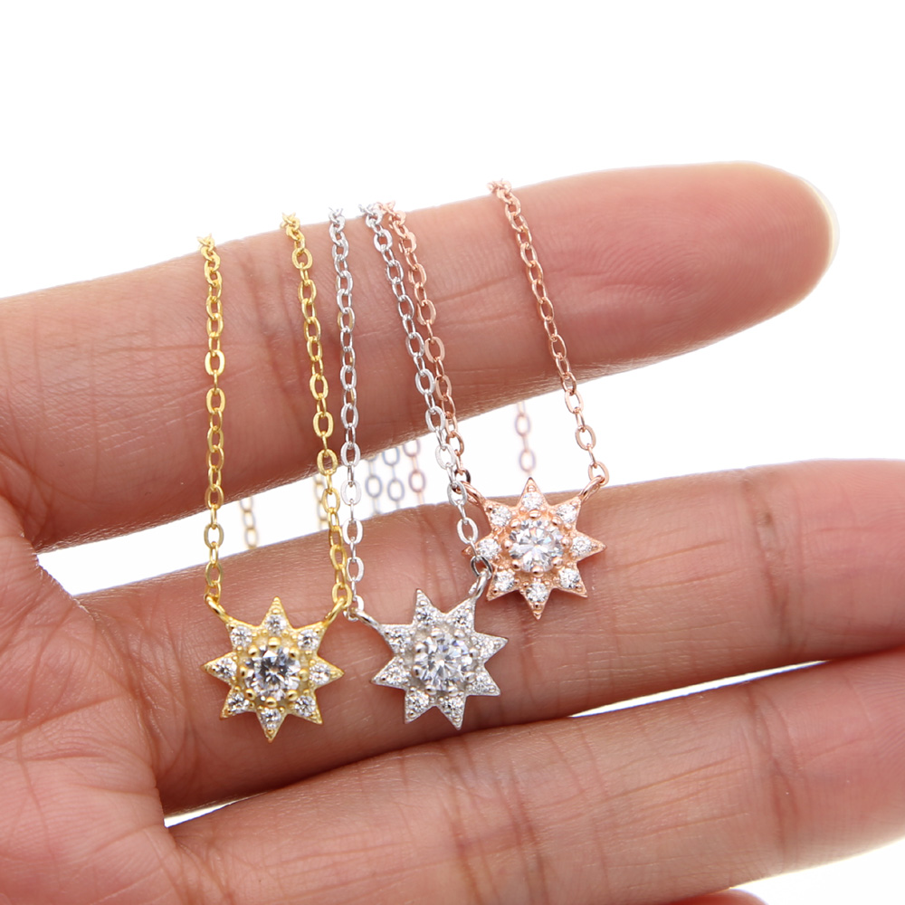 cz sun pendant necklace 100% 925 sterlilng silver material simple mini pendant lovely cute girl women collarbone necklaces jewelry