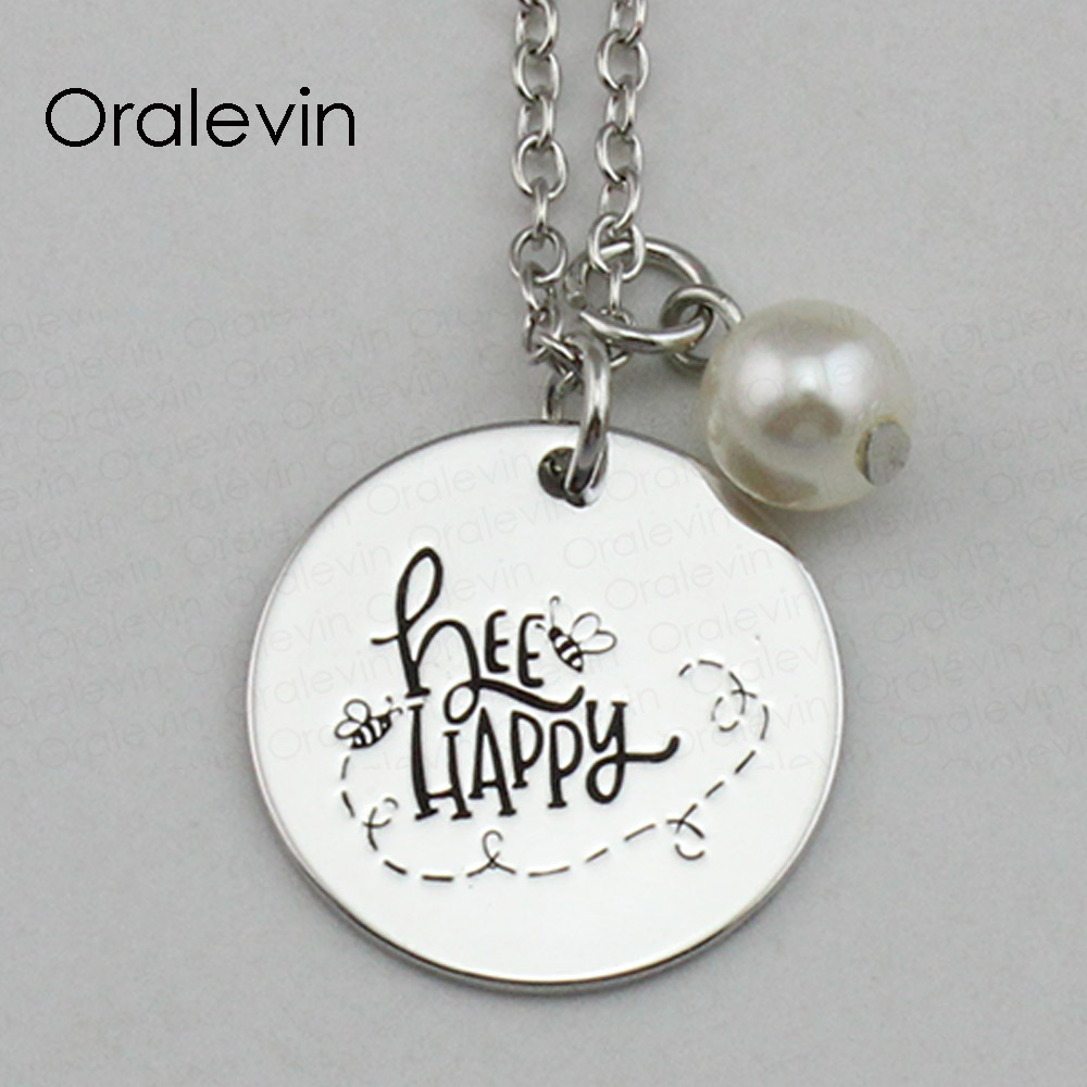 BEE HAPPY Inspired Hand Stamped Engraved Trendy Silver Color Round Pendant Necklace for Ladies Gift Jewelry,18Inch,22MM,10Pcs/Lot, #LN2173
BEE HAPPY Inspired Hand Stamped Engraved Trendy Silver Color Round Pendant Necklace for Ladies Gift Jewelry,18Inch,22MM,10Pcs/Lot, #LN2173
