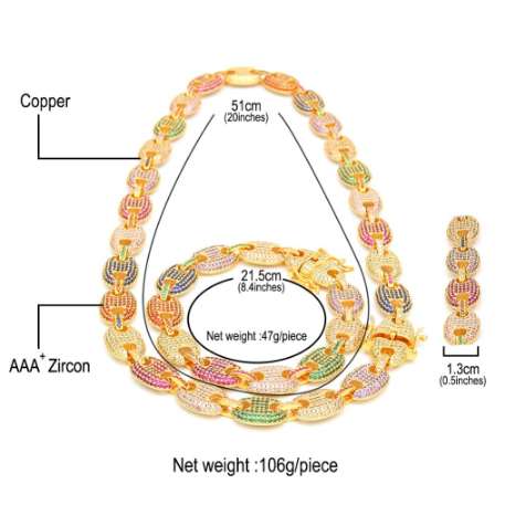 Mens Iced Out Hip Hop Silver Gold-Tone CZ Paved Puffed Marine Link Chain Bracelet 13mm 8inch Multicolor Cubic Zirconia