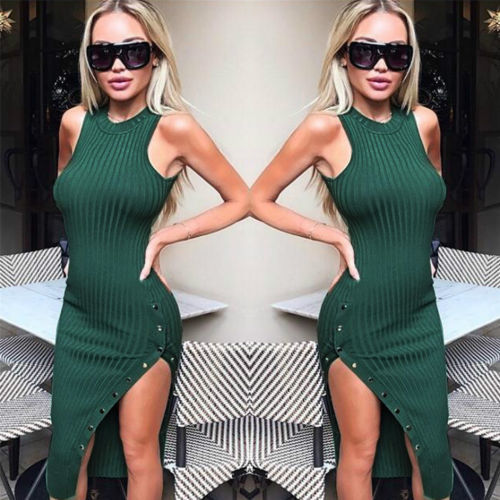 Hirigin Lady Women's Bodycon Adjustable Single Slit Dresses Sexy Women Party Outwear Tight FItting Fashion Sleeveless Dresses D1891703