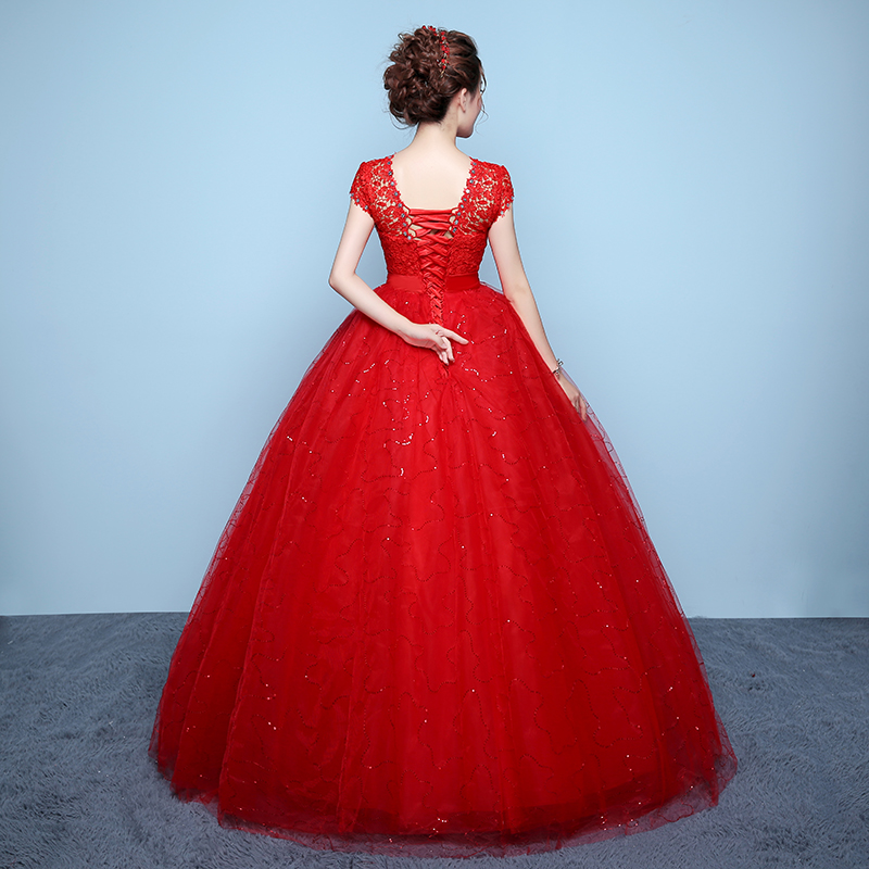 2018 New Fashion A-Line Wedding Dresses O-Neck Short Sleeve Beaded Sashes White Ball Gown Lace Up Bridal Dress Vestidos De Novia