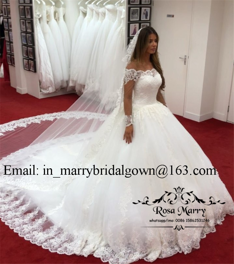 Princess Vintage Lace Ball Gown Wedding Dresses 2020 Plus Size Long Sleeve Crystals Court Train Black Girls African Muslim Bridal Gowns