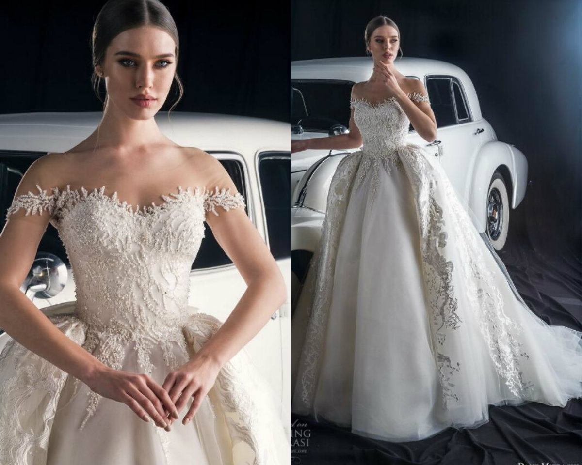2019 Dany Mizrachi A Line Country Wedding Dresses With Detachable Skirt Beaded Pearls Applique Vintage Wedding Gowns Sweep Train robe de mar