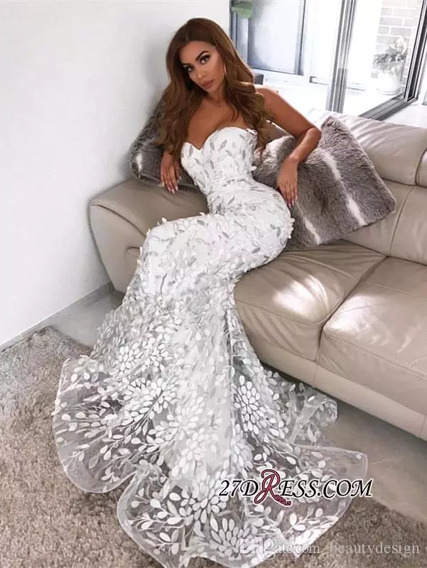 Appliqued Mermaid Dresses Sweetheart Neckline Backless Bridal Gown Sweep Train Engagement Wedding Dress Abiti Da Sposa Custom 0505 0505