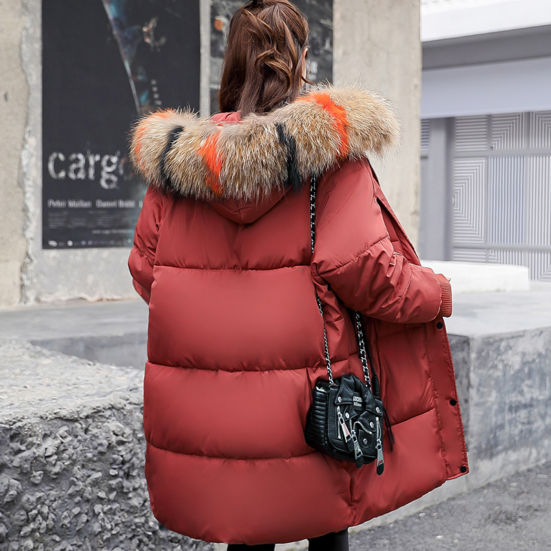 Deodar 2018 autumn winter Women ladies Fashion fur hoodie long Down jacket Cotton thick Parkas Female Long warm clothing coat S116
