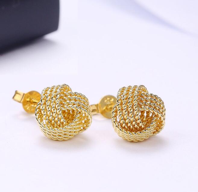 2018 new fashion Graceful 925 Silver Plated Gold Jewelry Delicate Knot Women's Stud Fashion Earrings Party Lovely Earrings Free Shipping