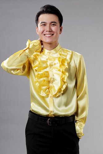 Dance Performance Chorus Costume Lace Shirt Deep Purple Light Yellow White Gloss Face Mens Shirt