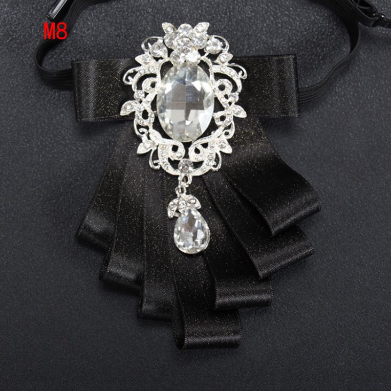 Fashion Double Cloth Wedding Groom Ribbons With Oval Rhinestone Brooches For Men Suit Bow Tie 9 Colors Good Quality Wholesale