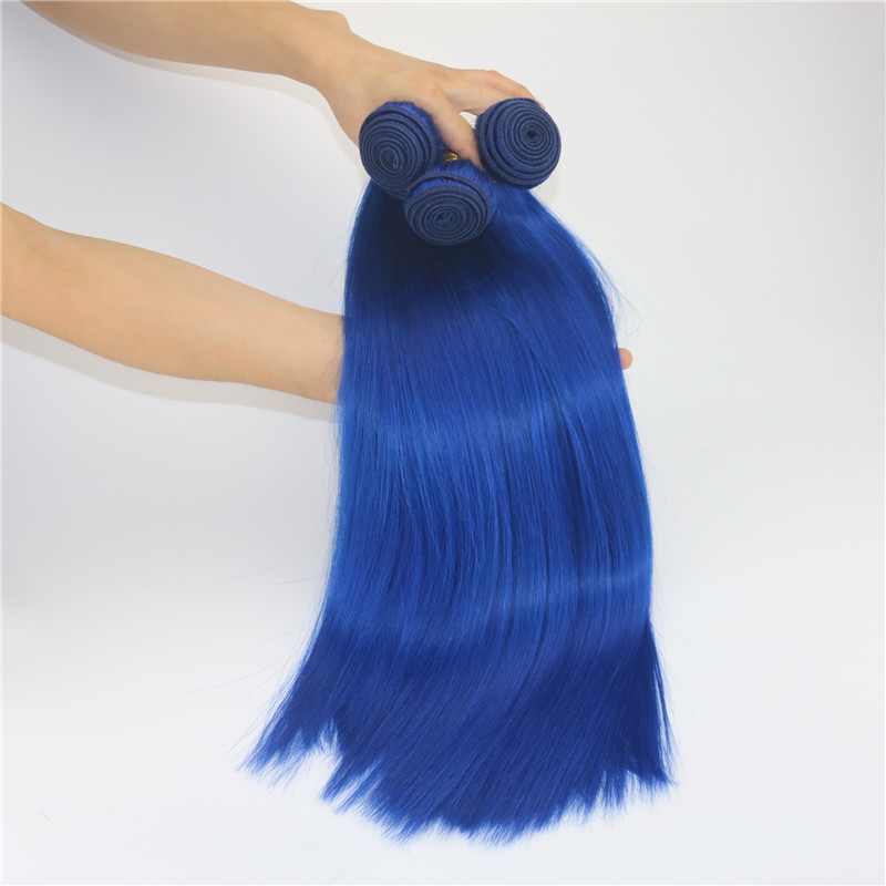Blue Color Unprocessed Virgin Brazilian Remy Human Hair Extensions Slik Straight Hair Bundles 8A Grade Thick ends Hair Weft Weave