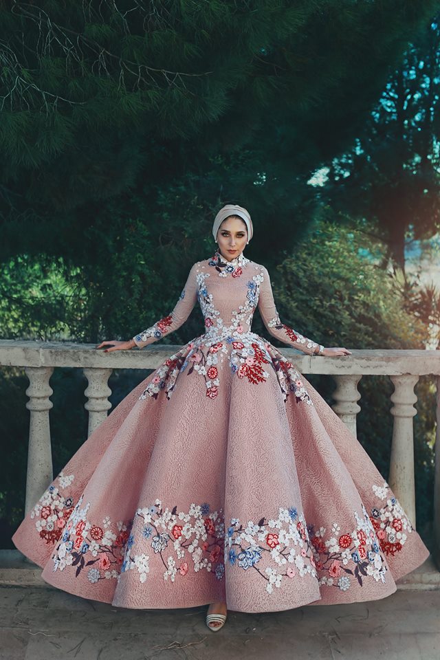 Modest Pink Muslim Ball Gown Prom Dresses Embroidery High Neck Long Sleeves Evening Gowns Ankle Length Party Wear Cocktail Dress