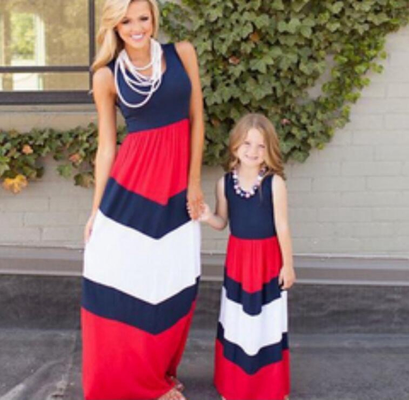 Summer Dresses Striped Mom Girls Dress Mother Daughter Matching Dresses Family Matching Outfits Mommy and Me Clothes DHT475