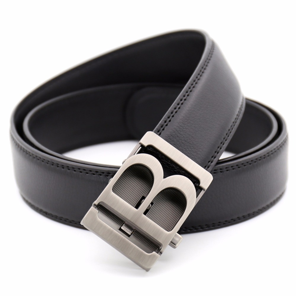 KAWEIDA New Arrivals belts for men 2018 hollow B Metal Automatic Buckle letter belt cow genuine leather belt for male