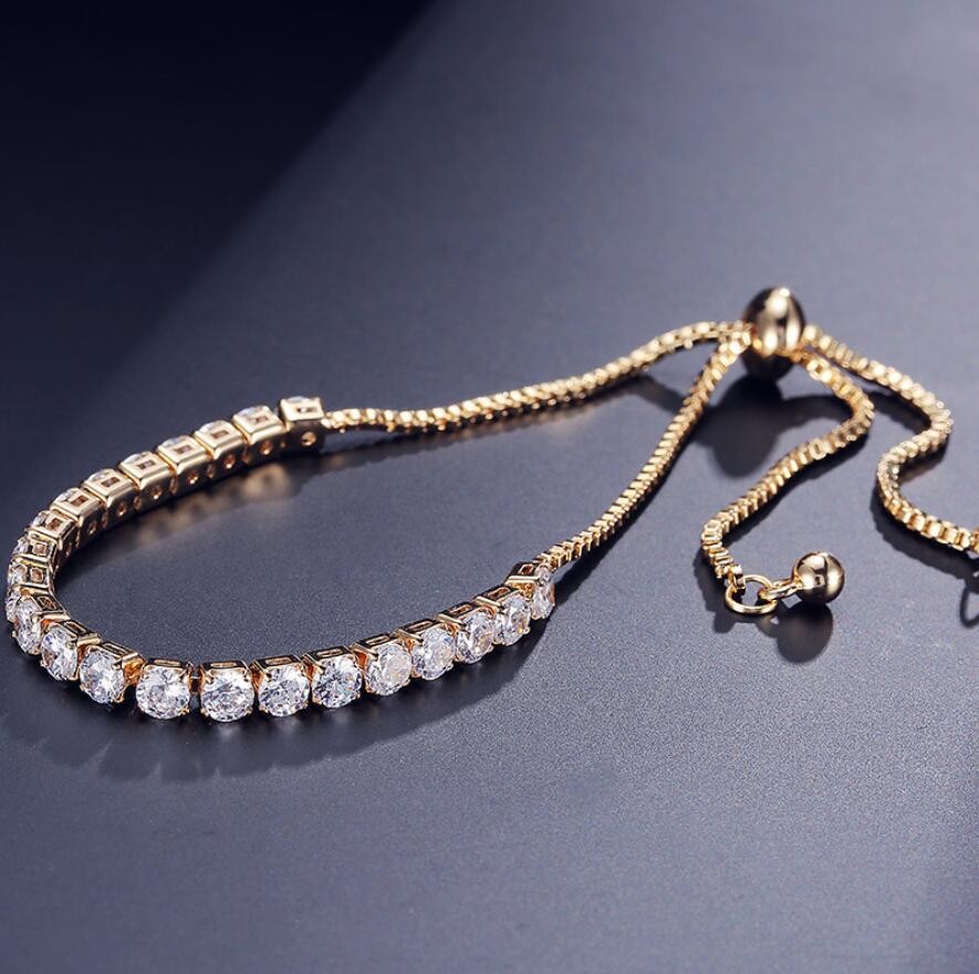 New Brand Simple Fashion Jewelry Hot Sale 18K White Gold Filled Multi Gemstones CZ Diamond Pulling Adjustable Lucky Bracelet For Women Gift