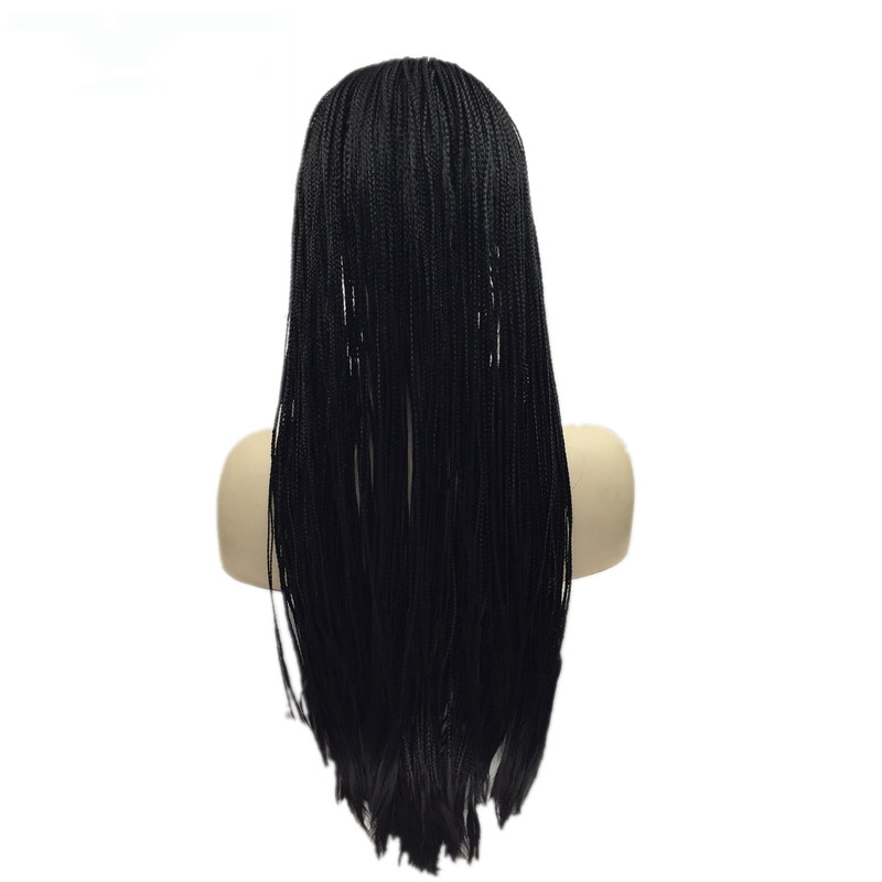 High quality Black Braided Wigs With Baby Hair brown /burgundy Micro Braids Synthetic Lace Front Wig For Women Heat Resistant Fiber Hair Wig