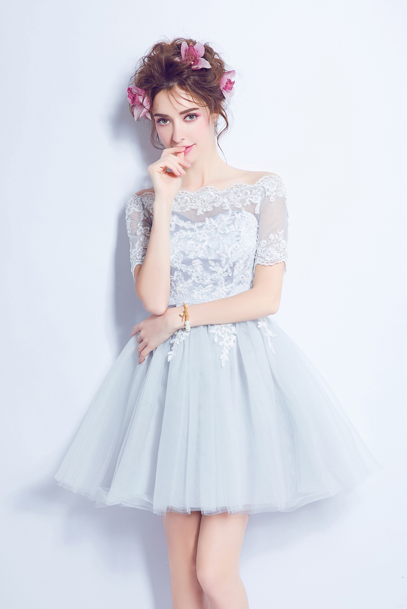 Summer Silver Gray Prom Dress Short Party Dresses Bateay Short Sleeves Lace-up Back Summer Party Dresses Applique with Sequins, Green
Summer Silver Gray Prom Dress Short Party Dresses Bateay Short Sleeves Lace-up Back Summer Party Dresses Applique with Sequins, Green