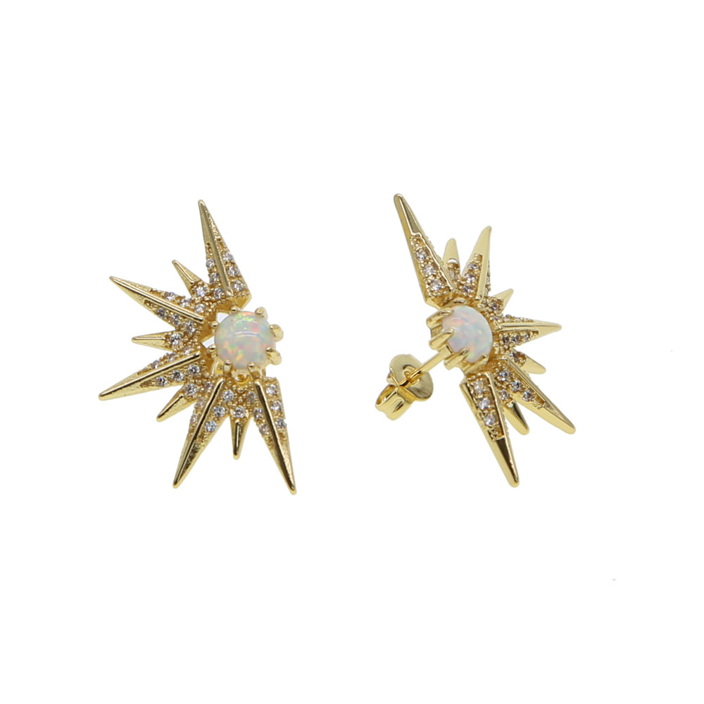 Sterg Sier North Star Big Hoop Earrings with Opal CZ Pave Tassel Design for Women - Wedding Jewelry