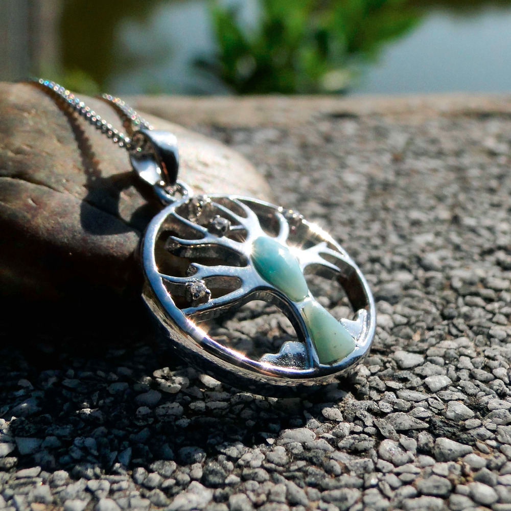 925 Sterling Silver Tree Of Life Protection Pendant, Natural LARIMAR Gemstone Family Sacre Tree of Life Charm,Spiritual Pendants