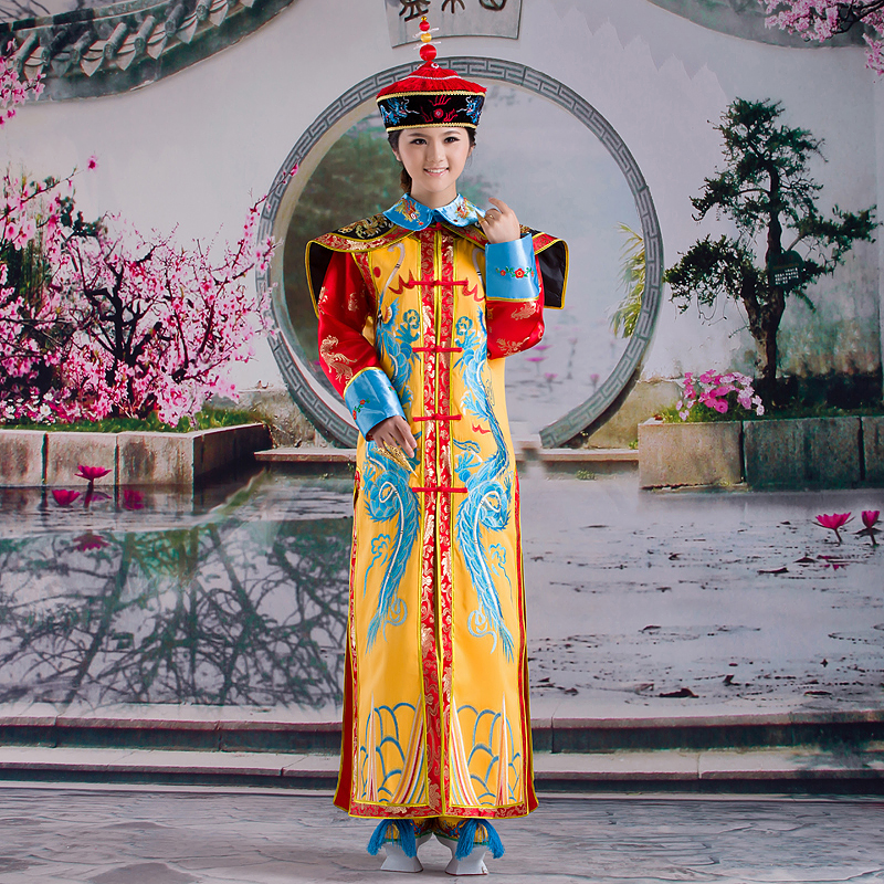 China Manchu Qing Dynasty Queen Empress Robe Dress Cosplay For Lady Chinese traditional Women Clothing Act Dramaturgic Costume Drop Shipping