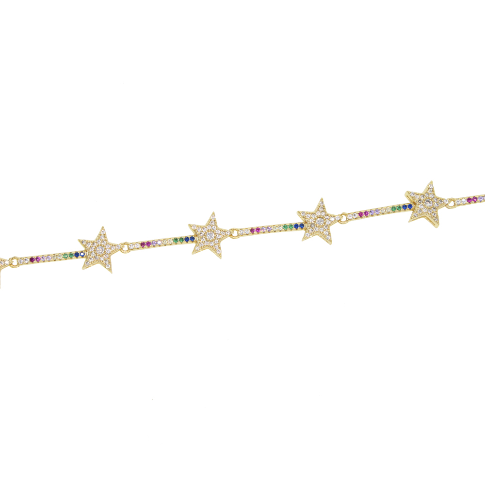 Christmas gift star choker necklace star charm rainbow cz bar link chain 30+10cm elegance lovely star beaded chocker