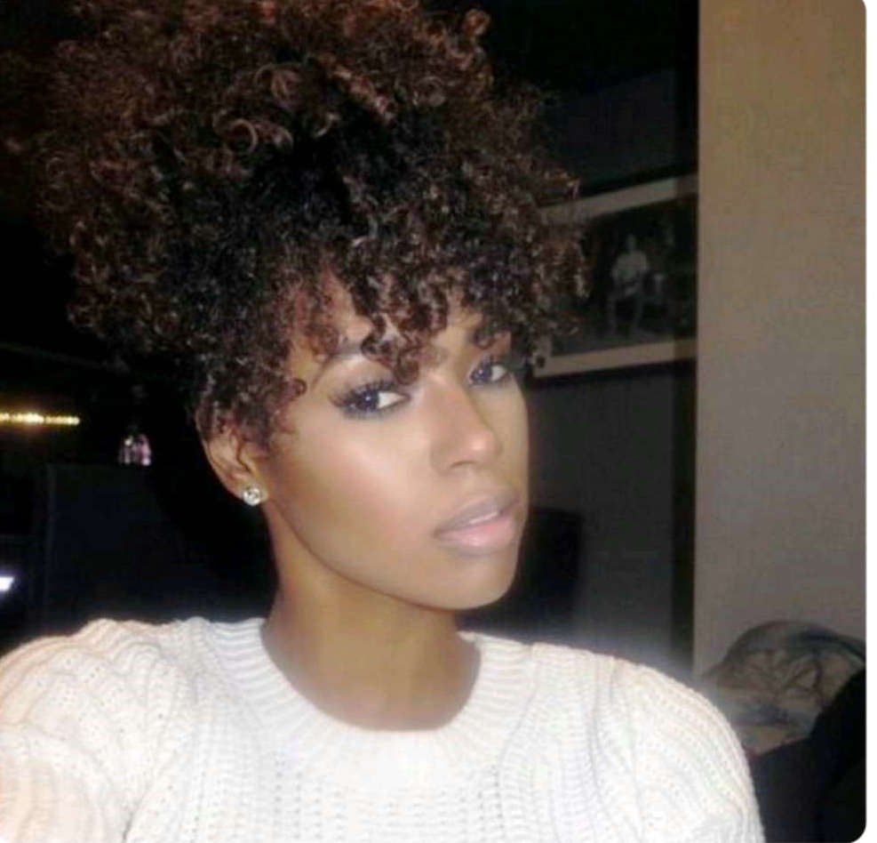 Drawstring Ponytail Extension, African American Black Short High Afro Kinky Curly Hair Extension, Human Puff Hair pony tail For Black Women