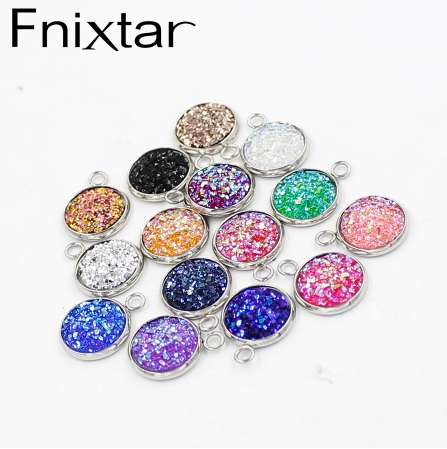 Fnixtar Stainless Steel Glitter Faux Druzy Resin Charm Pendant Colorful Round Charm For Girls DIY Jewelry 12mm 30piece/lot
Fnixtar Stainless Steel Glitter Faux Druzy Resin Charm Pendant Colorful Round Charm For Girls DIY Jewelry 12mm 30piece/lot