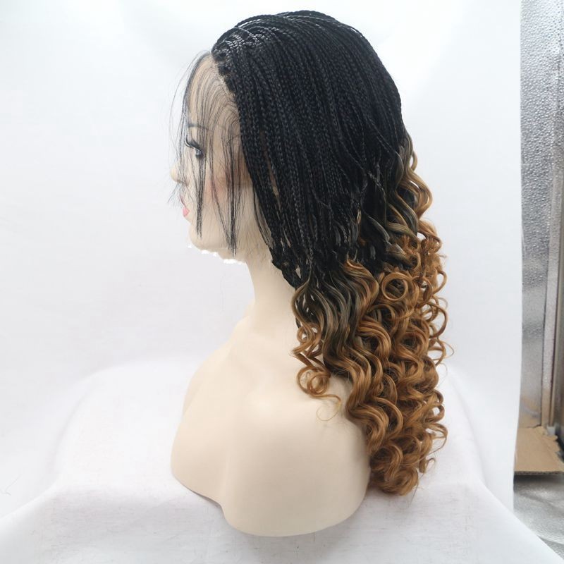 High quality ombre brown Hair short curly braids wig 16" africa women style box braid wig full Synthetic Lace Front Wigs with baby hair