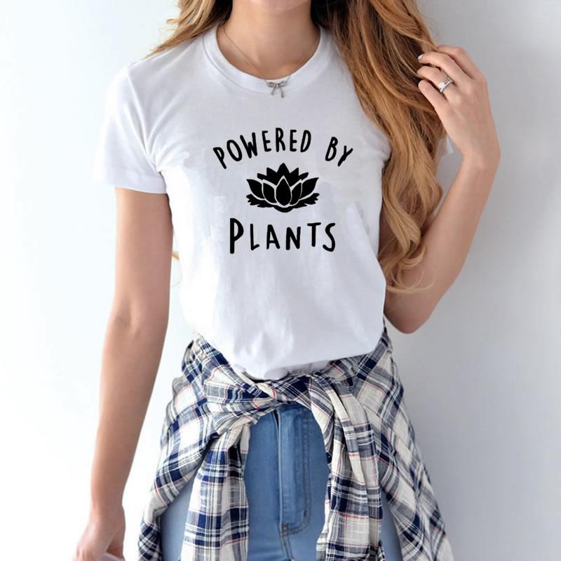 

Wholesale-2017 Vegetarian Vegan POWERED BY PLANTS Fashion T Shirt for Women Harajuku Tumblr Cute Tumblr Femme Funny Female T Shirt Tops, White